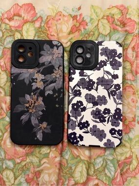 Floral Pattern iPhone Cases - Black & White/Purple